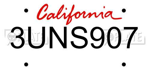 3UNS907 California License Plate