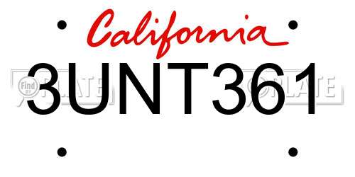 3UNT361 California License Plate