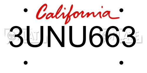 3UNU663 California License Plate