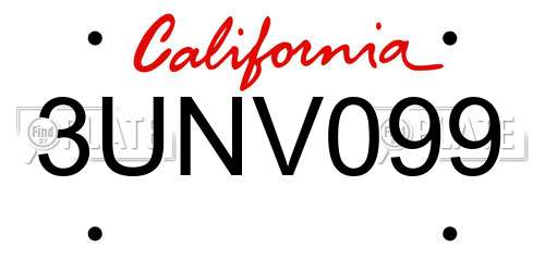 3UNV099 California License Plate