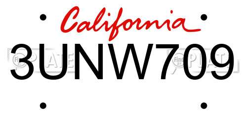 3UNW709 California License Plate