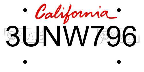 3UNW796 California License Plate