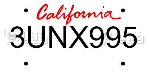 3UNX995 California License Plate