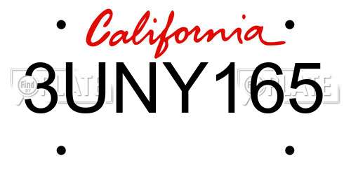 3UNY165 California License Plate