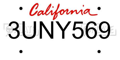 3UNY569 California License Plate