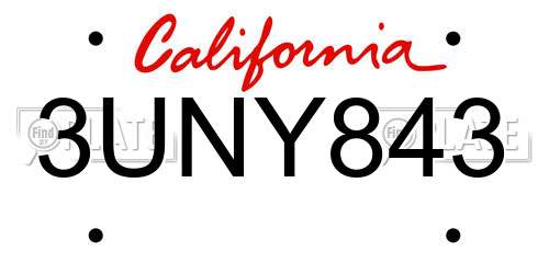 3UNY843 California License Plate