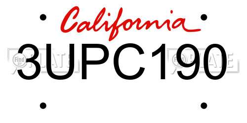 3UPC190 California License Plate