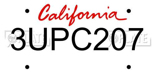 3UPC207 California License Plate