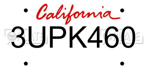 3UPK460 California License Plate