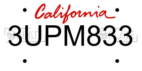 3UPM833 California License Plate