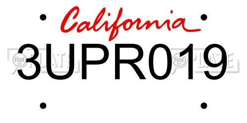 3UPR019 California License Plate