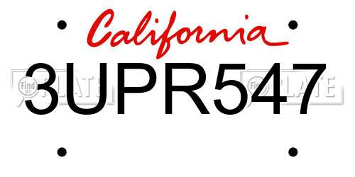 3UPR547 California License Plate