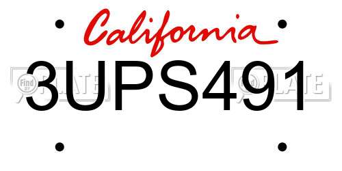 3UPS491 California License Plate