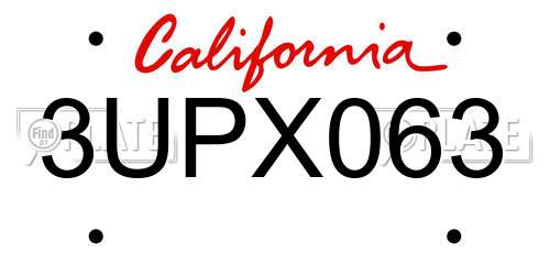 3UPX063 California License Plate