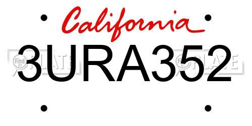 3URA352 California License Plate