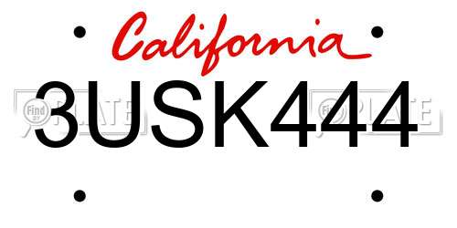 3USK444 California License Plate
