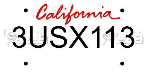 3USX113 California License Plate