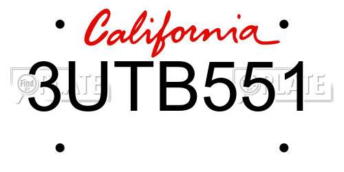 3UTB551 California License Plate