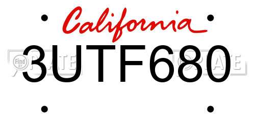 3UTF680 California License Plate