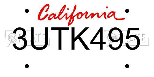3UTK495 California License Plate
