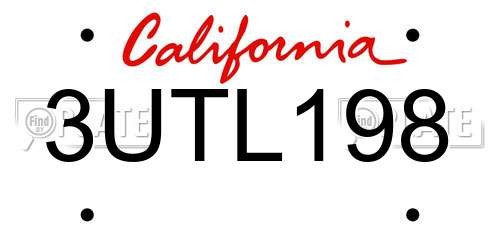 3UTL198 California License Plate