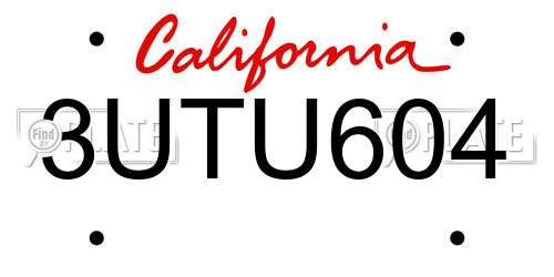 3UTU604 California License Plate