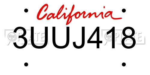 3UUJ418 California License Plate