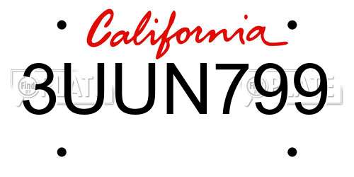 3UUN799 California License Plate