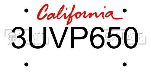 3UVP650 California License Plate