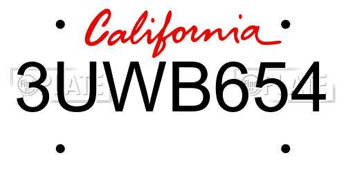 3UWB654 California License Plate