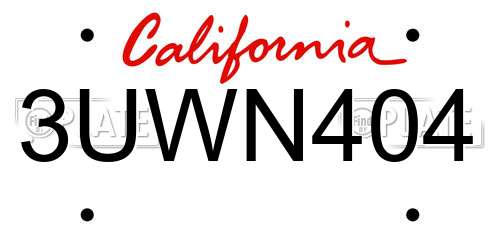 3UWN404 California License Plate