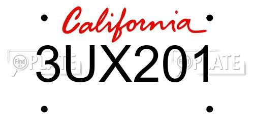3UX201 California License Plate