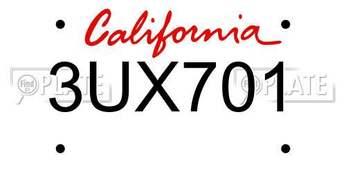 3UX701 California License Plate