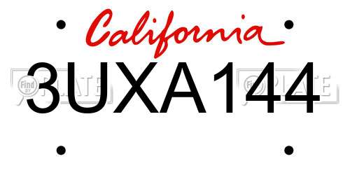 3UXA144 California License Plate