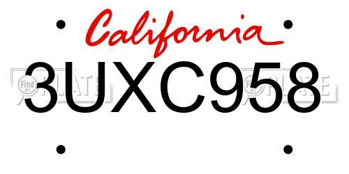3UXC958 California License Plate