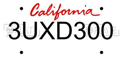3UXD300 California License Plate