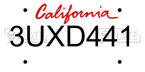 3UXD441 California License Plate