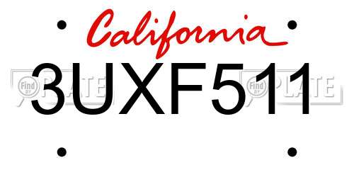 3UXF511 California License Plate