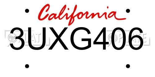 3UXG406 California License Plate