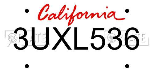 3UXL536 California License Plate