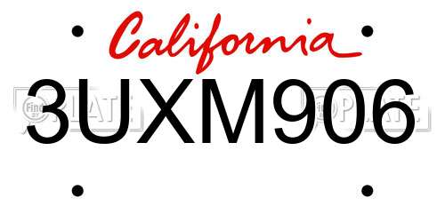 3UXM906 California License Plate