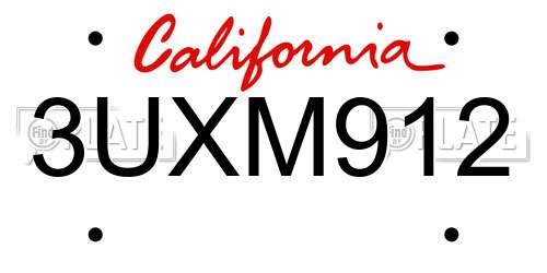 3UXM912 California License Plate