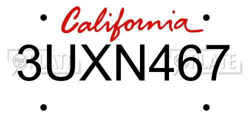 3UXN467 California License Plate