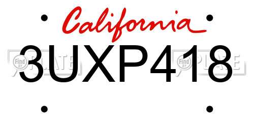 3UXP418 California License Plate