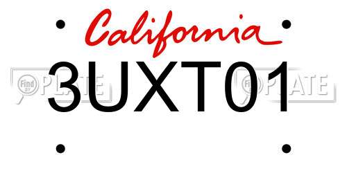 3UXT01 California License Plate