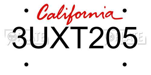 3UXT205 California License Plate