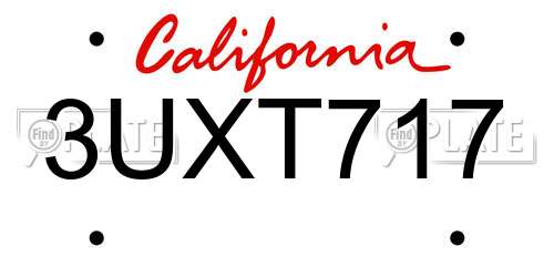 3UXT717 California License Plate