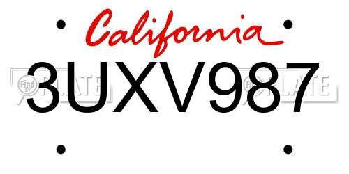 3UXV987 California License Plate