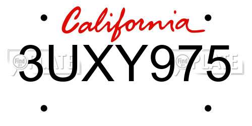 3UXY975 California License Plate