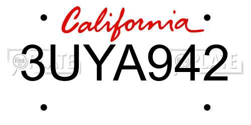 3UYA942 California License Plate